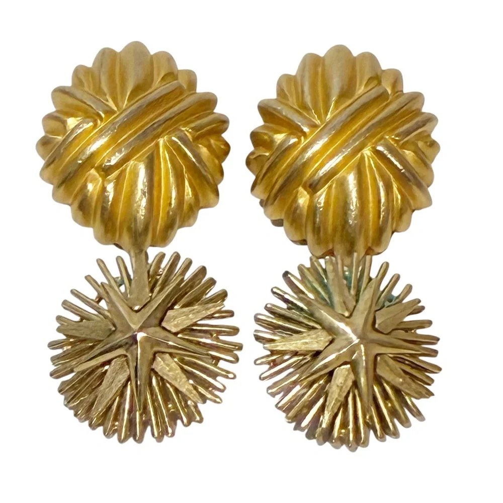 Vintage Gold‎ Tone Cluster Burst Clip On Earring Jewelry Bundle Lot of 2